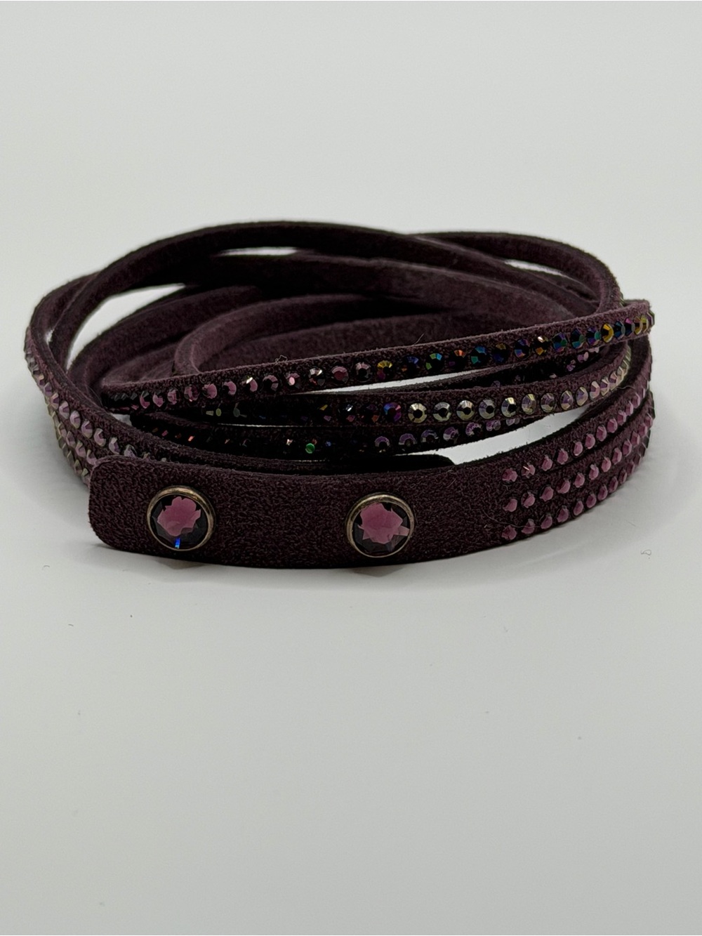 Plum Vegan Suede Wrap Star Bracelet with Pink Crystal Accents